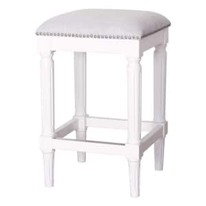 Manchester 27 in. H Alabaster White Backless Wood Square Counter Stool with Upholstered Seat