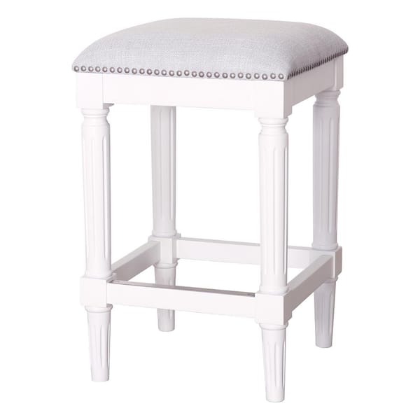 NewRidge Home Goods Manchester 27 in. H Alabaster White Backless Wood Square Counter Stool with Upholstered Seat