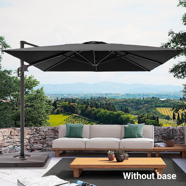 JOYESERY 10 ft. Aluminum Cantilever Patio Umbrella High-Quality Solution-Dyed Fabric 360° Rotation System in Black