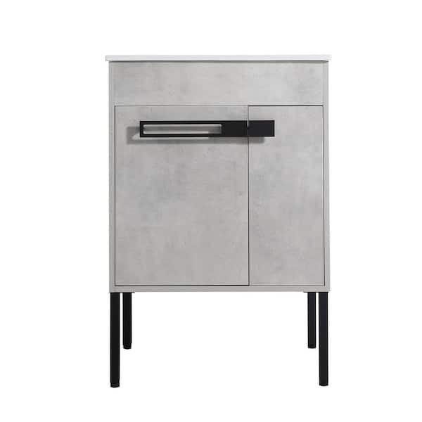 Staykiwi 24 in. W x 19 in. D x 35 in. H Freestanding Bath Vanity in Cement Grey with White Ceramic Top