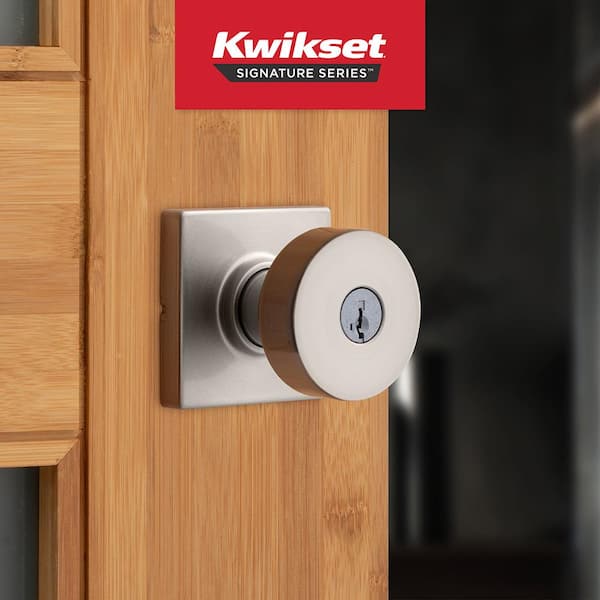 Pismo Satin Nickel Keyed Entry Square Door Knob featuring SmartKey Technology