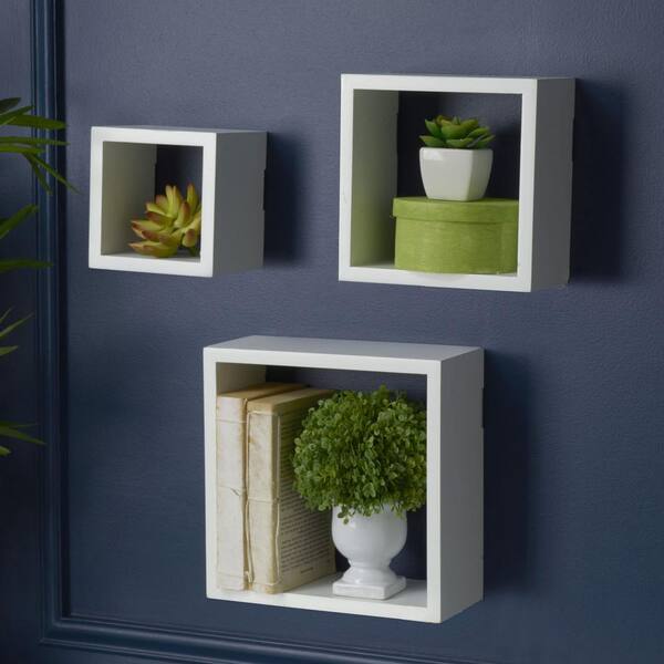 Melannco 9 in. x 9 in., 7 in. x 7 in., 5 in. x 5 in., Square Wood Shelves in White (Set of 3) - image 4