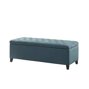 Sasha Blue Tufted Top Storage Bench 18.5 in. H x 49 in. W x 19.25 in. D