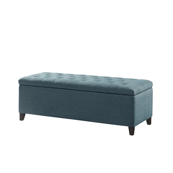 Sasha Blue Bedroom Bench with Tufted Top Upholstered Storage 49 in. W
