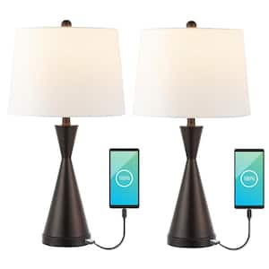 Colton 26 in. Oil Rubbed Bronze French Country Farmhouse Iron LED Table Lamp with USB Charging Port, (Set of 2)