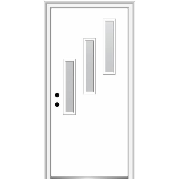 MMI DOOR Davina 32 in. x 80 in. Right-Hand Inswing 3-Lite Frosted Glass Primed Fiberglass Prehung Front Door on 4-9/16 in. Frame