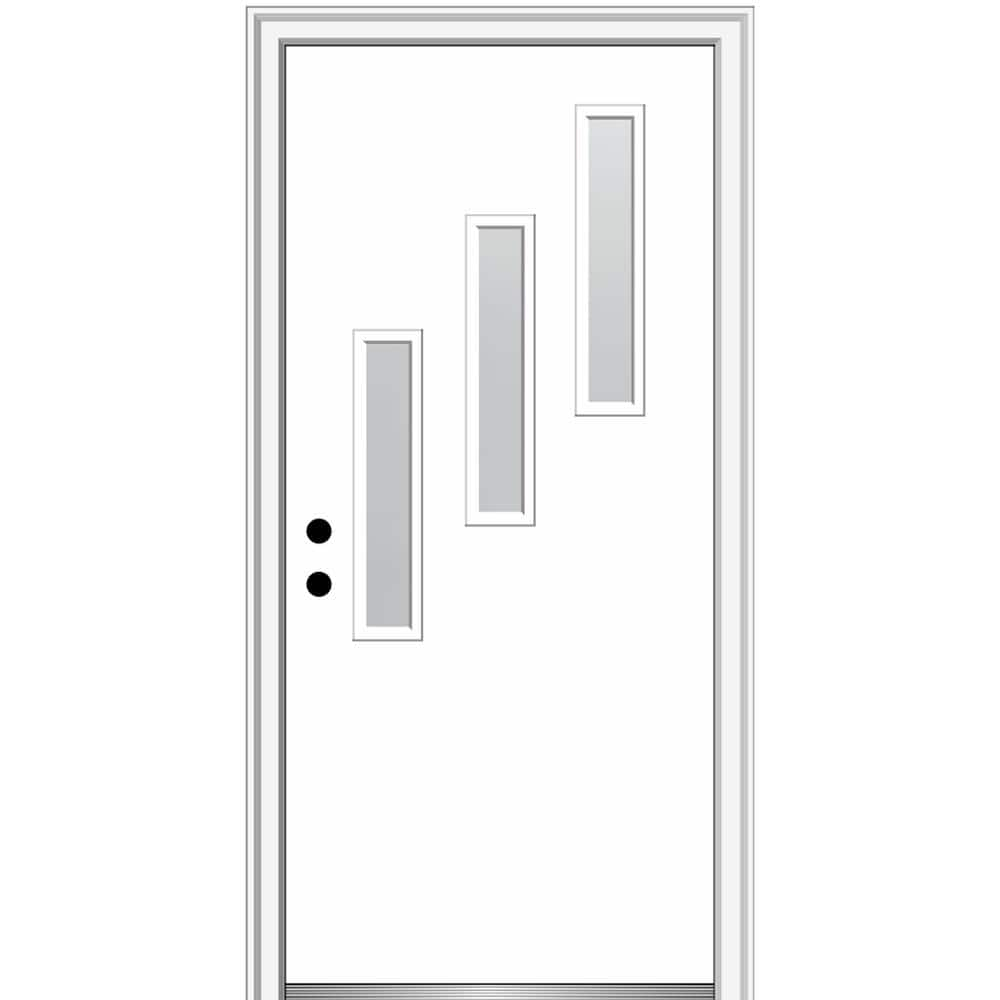 MMI Door Davina 32 in. x 80 in. Right-Hand Inswing 3-Lite Frosted Glass Primed Fiberglass Prehung Front Door on 6-9/16 in. Frame