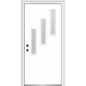 Davina 32 in. x 80 in. Right-Hand Inswing 3-Lite Frosted Glass Primed Fiberglass Prehung Front Door on 6-9/16 in. Frame