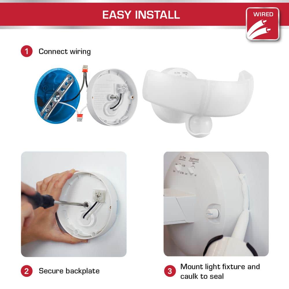 White Polycarbonate 3-Head Motion Sensor LED Security Flood Light
