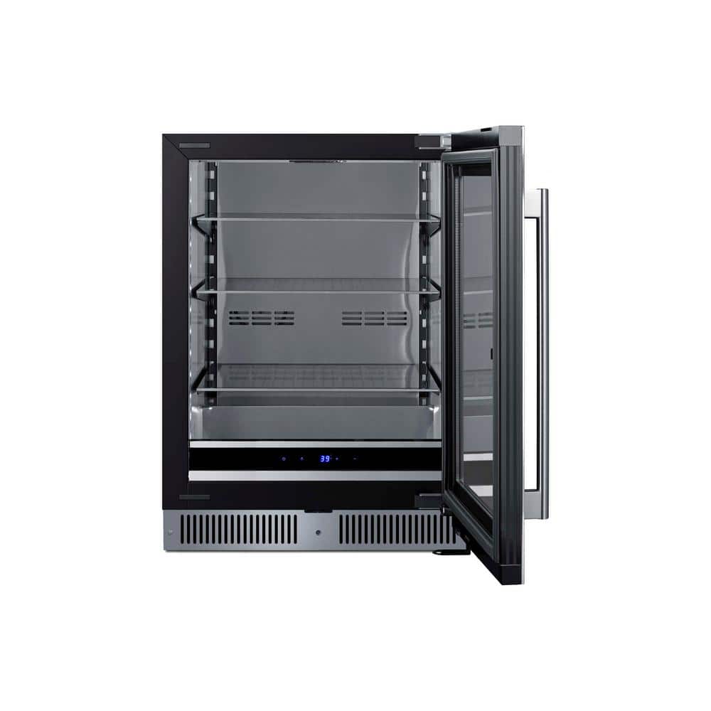 Stainless Steel 24-Inch Built-In Beverage Refrigerator with Glass Door