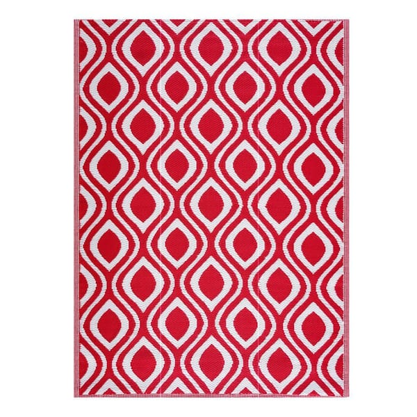 Venice Red and White 6 ft. x 9 ft. Folded Reversible Recycled Plastic Indoor/Outdoor Area Rug-Floor Mat