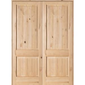 72 in. x96 in. Rustic Knotty Alder 2-Panel Square-Top/VG Both Active Solid Core Wood Double Prehung Interior French Door
