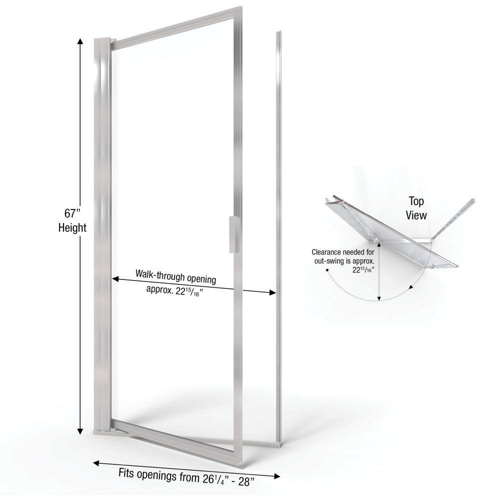 Sopora 28" x 67" Brushed Nickel Framed Pivot Shower Door