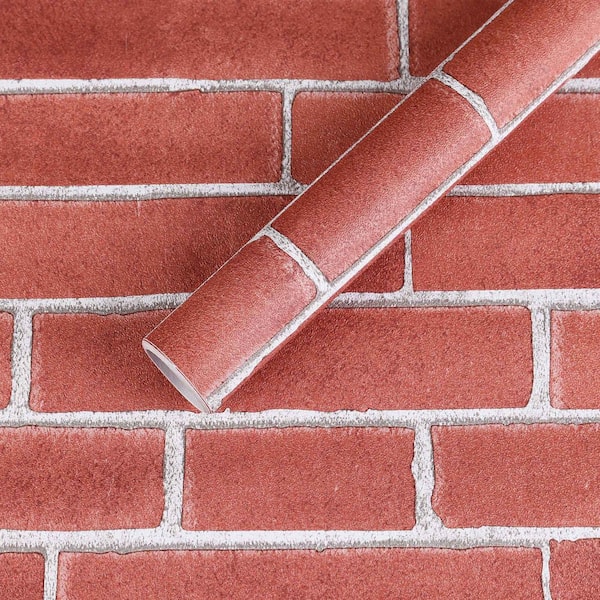 Classic Red Faux Brick 23. 62in. x 197in. Peel & Stick Vinyl Roll Wallpaper, Self-adhesive Paper, 1 Roll