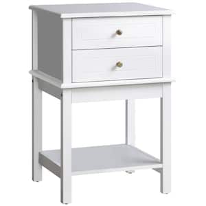 19 in. White Wood End Table with Bottom Shelf