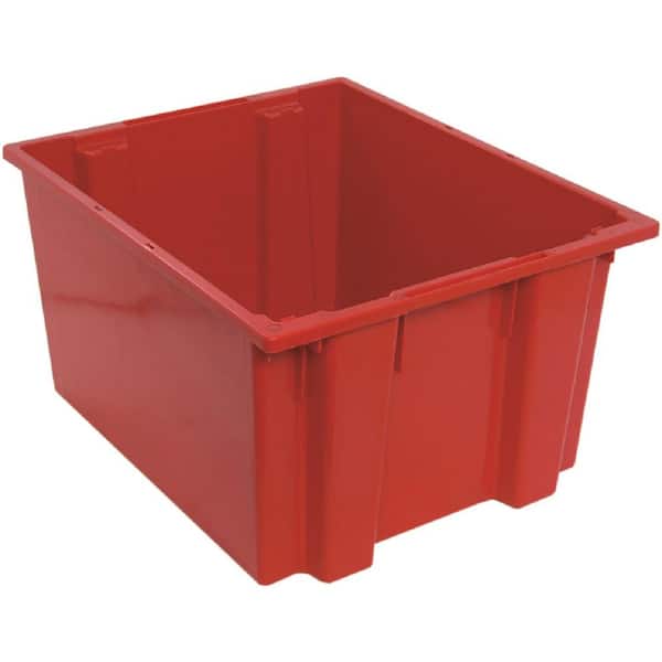 QUANTUM STORAGE SYSTEMS 19 Gal. Genuine Stack and Nest Tote in Red (Lid Sold Separately) (3-Carton)