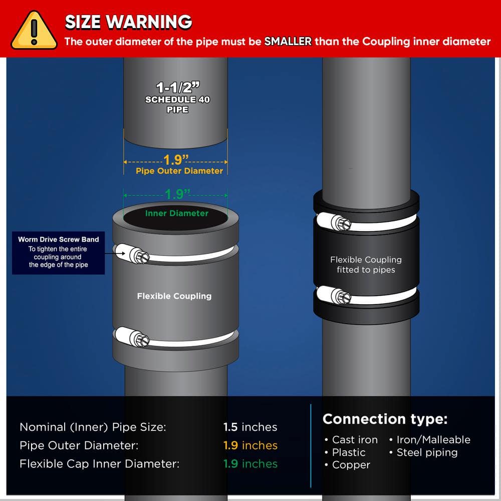 Black PVC Flexible Coupling with Stainless Steel Clamps, 1-1/2"