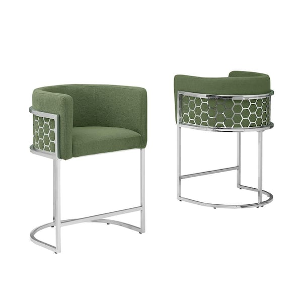 Best Quality Furniture Evan 29 in. Green Low Back Metal Frame Bar Stool With Teddy Fabric Set of 2