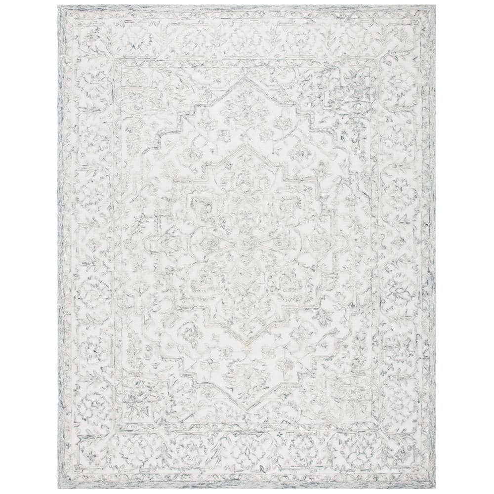 Ivory and Charcoal Hand-Tufted Wool 8' x 10' Rug