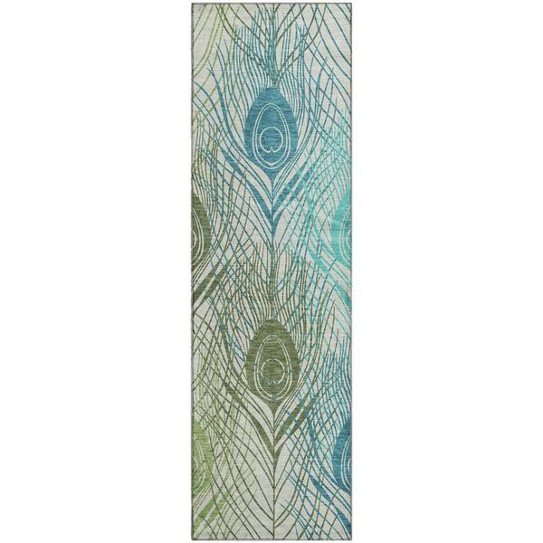 Mayfield Premium Machine Washable Abstract AMF2273 Aloe 2 ft. x 7 ft. Runner Rug
