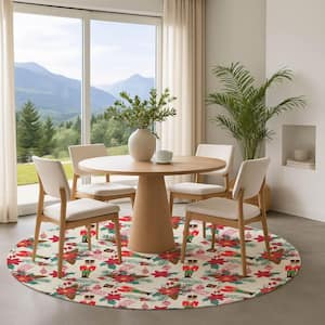 Mayfield Premium Machine Washable Abstract AMF1822 Ivory 8 ft. x 8 ft. Round Rug