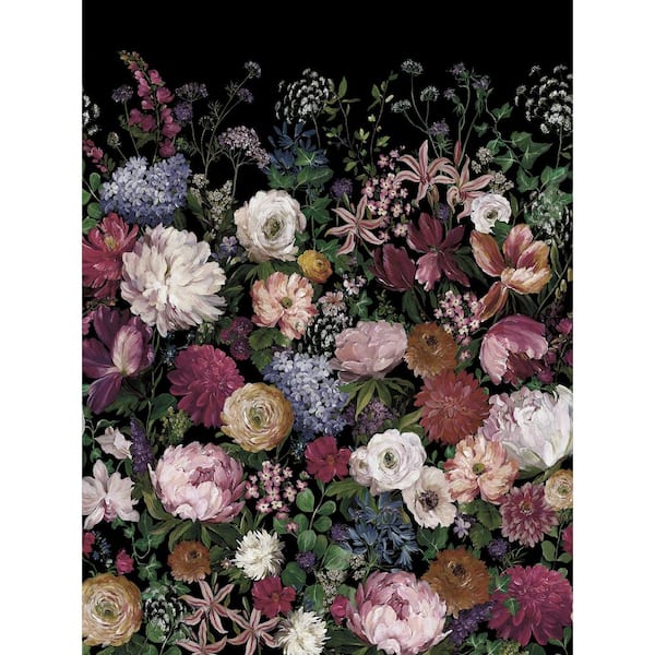 67.5 sq. ft. Charcoal Garden Floral Nonwoven Paper Unpasted Wall Mural (81 in. W x 120 in. H)