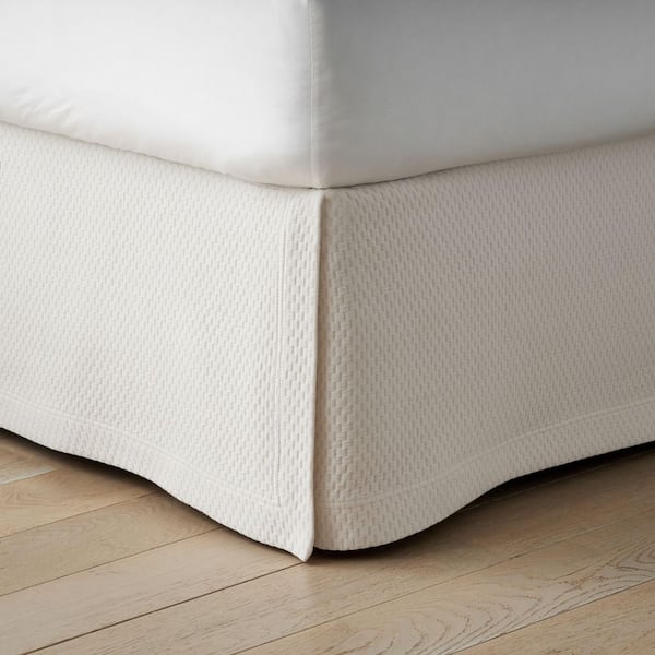 Company Cotton 14 in. Textured Grid Weave Ivory Twin Bed Skirt
