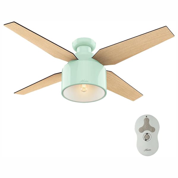 Hunter Cranbrook 52 in. LED Low Profile Indoor Mint Ceiling Fan with Remote