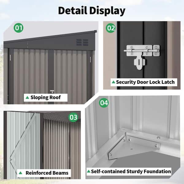 AECOJOY 8 ft. W x 10 ft. D Outdoor Metal Lean to Shed Garden