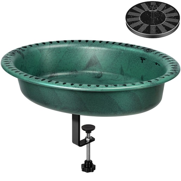 Deck Mounted Oval Green Polyresin Bird Bath with Fountain for Railings