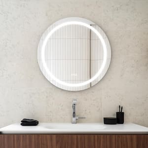 24 in. W x 24 in. H Round Frameless Wall Mount Bathroom Vanity Mirror in Silver with LED Light Anti-Fog