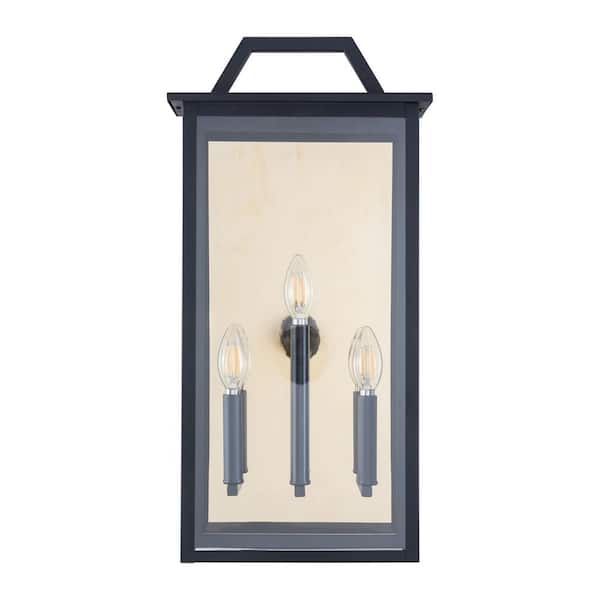 Maxax Decorators 23 in. 3-Light Black Classic Dusk to Dawn Outdoor Hardwired Wall Lantern Sconce with No Bulbs Included