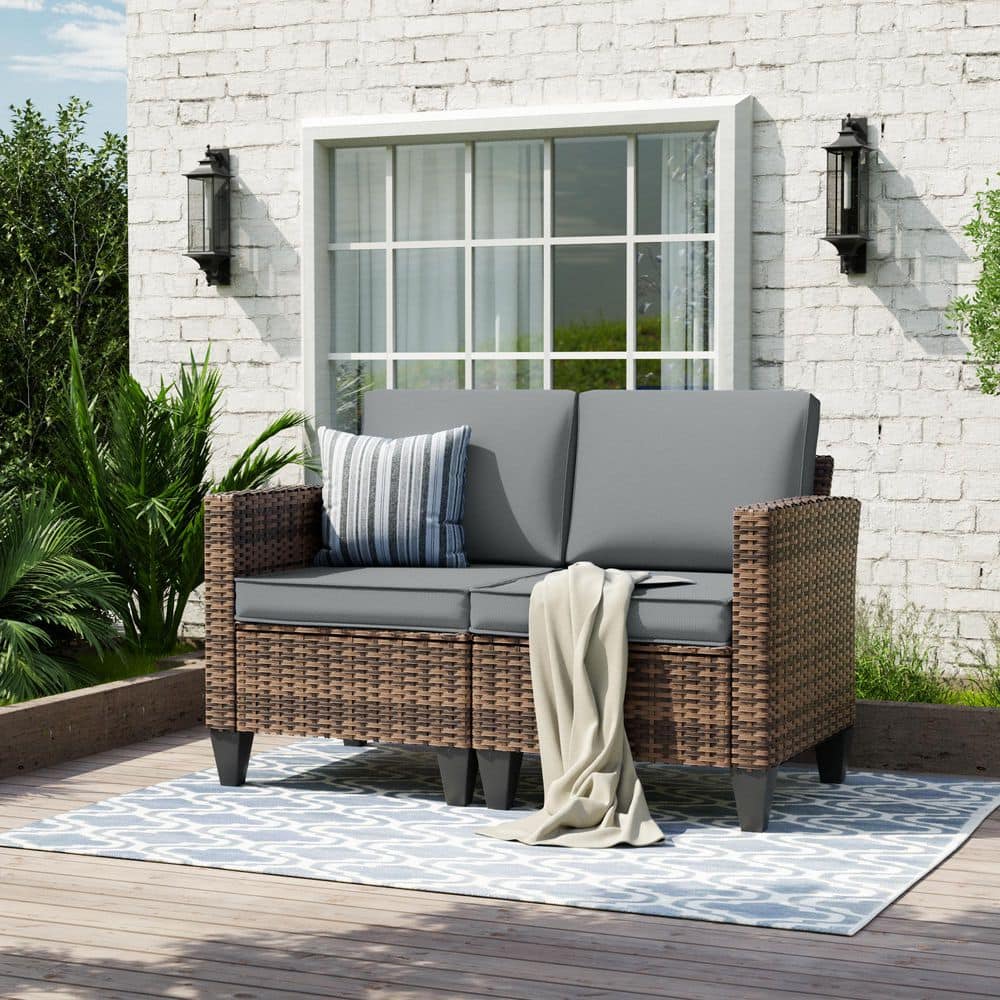 1 Piece All-Weather PE Wicker Outdoor Loveseat with Grey Cushions price history on PriceWatchPro