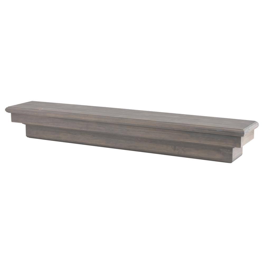 Ash Gray Solid Wood Wall-Mounted Mantel Shelf with Corbel Bracket Arches