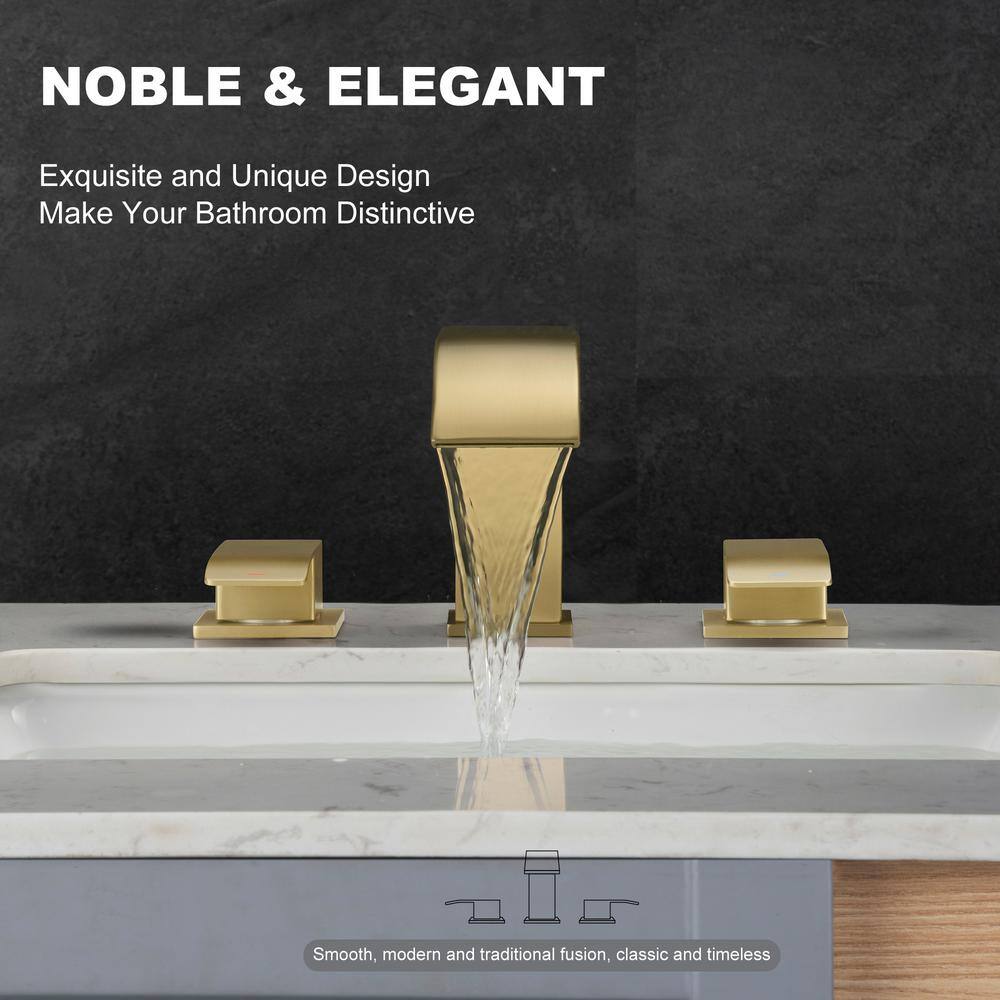Brushed Gold Double Handle Widespread Bathroom Faucet