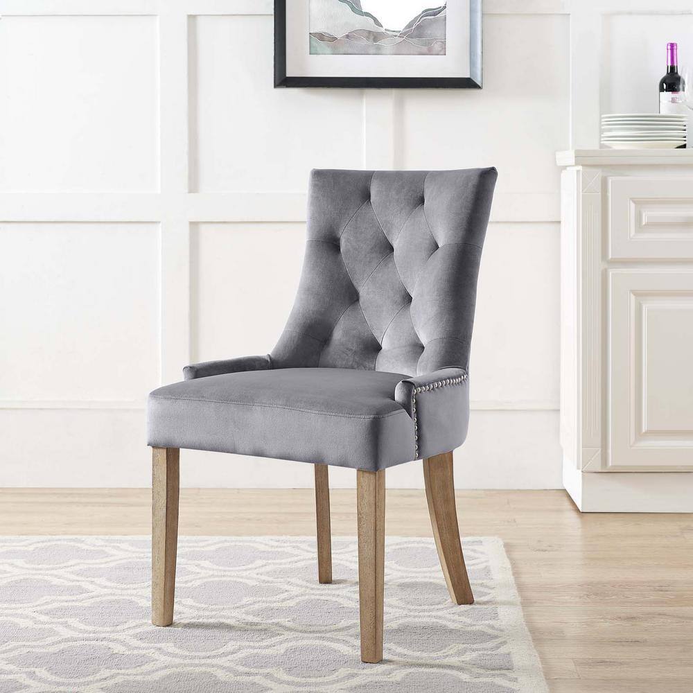 Elegant Gray Velvet Upholstered Side Chair with Nailhead Trim