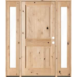 64 in. x 80 in. Rustic Knotty Alder Unfinished Left-Hand Inswing Prehung Front Door with Double Full Sidelite