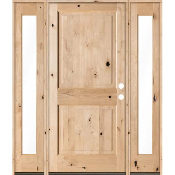 Krosswood Doors 70 in. x 80 in. Rustic Knotty Alder Left-Hand/Inswing Clear Glass Unfinished Square Top Wood Prehung Front Door w/DFSL