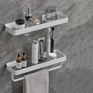 2 Tiers 4.68 in. W x 3.85 in. H x 15.7 in. D Aluminum Glass Rectangular Shower Shelf in White, 1 with a Towel Bar