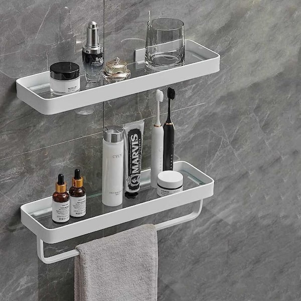 10-inch Brass Wall Mount Rectangle Shape Bathroom Shower Basket