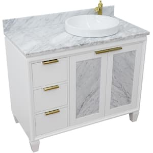 43 in. W x 22 in. D Single Bath Vanity in White with Marble Vanity Top in White with Right White Round Basin
