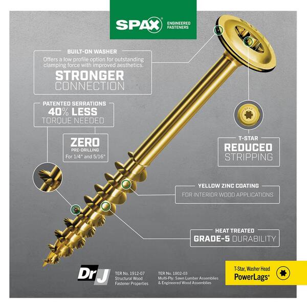 SPAX 1/4 in. x 3 in. Yellow Torx Drive Washer Head Yellow Zinc Lag Screw  (50 Per Box) 4581020700765 - The Home Depot