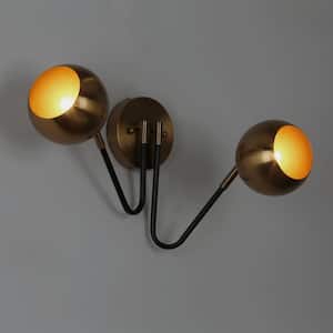 Adjustable 2-Light Modern Brass-Plated Wall Sconce, Industrial Black Bathroom Vanity Light, Decorative Light Fixture