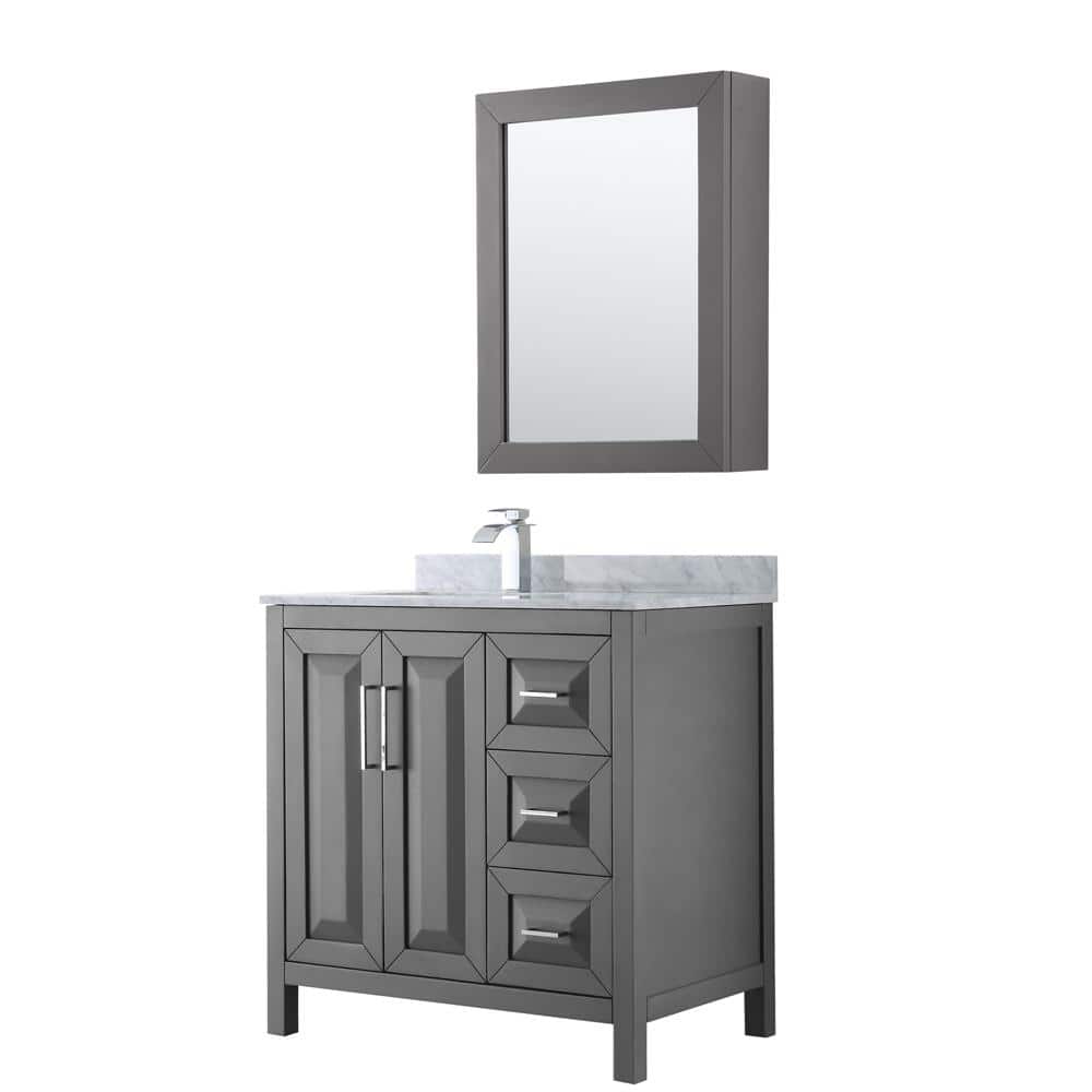 Daria 36'' Dark Gray Bathroom Vanity with Stone Top and Mirror