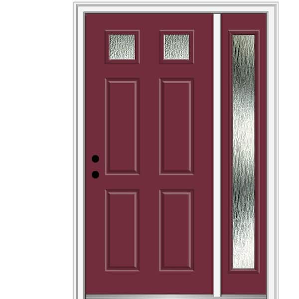 MMI Door 50 in. x 80 in. Right-Hand Inswing Rain Glass Burgundy Fiberglass Prehung Front Door on 4-9/16 in. Frame