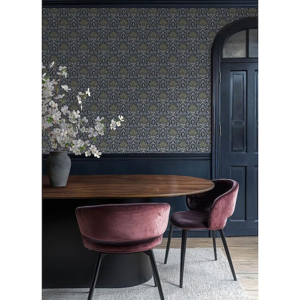 Woodbury Navy Floral Damask Wallpaper