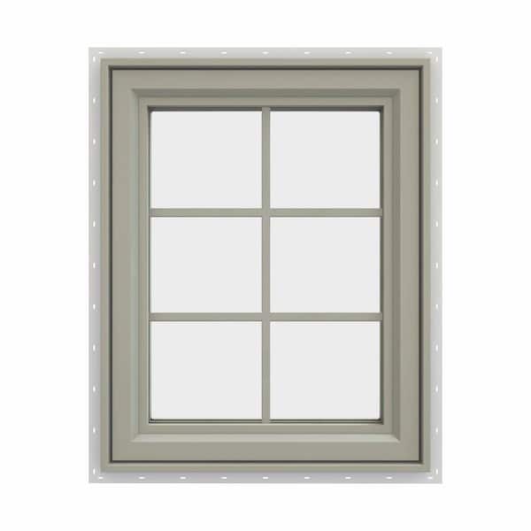 JELD-WEN 23.5 in. x 29.5 in. V-4500 Series Desert Sand Painted Vinyl Left-Handed Casement Window with Colonial Grids/Grilles