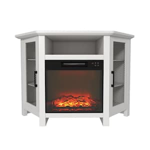 White TV Stand Fits TVs up to 55 in. with 7 of Shelves and 18 in. Electric Fireplace