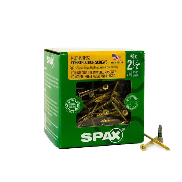 SPAX #8 x 2-1/2 in. Interior Flat Head Wood Screws Construction Framing Torx T-Star Plus (375 Each) 3 LB Bit Included