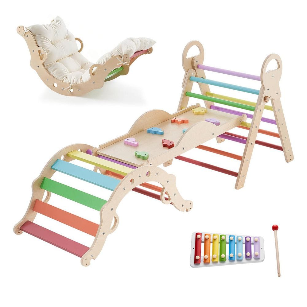 Pikler Triangle Set, 9-in-1 Toddler Climbing Toys Indoor, Xylophone, Cushion, Triangle, Arch, 150 lbs. Load, Rainbow price history on PriceWatchPro